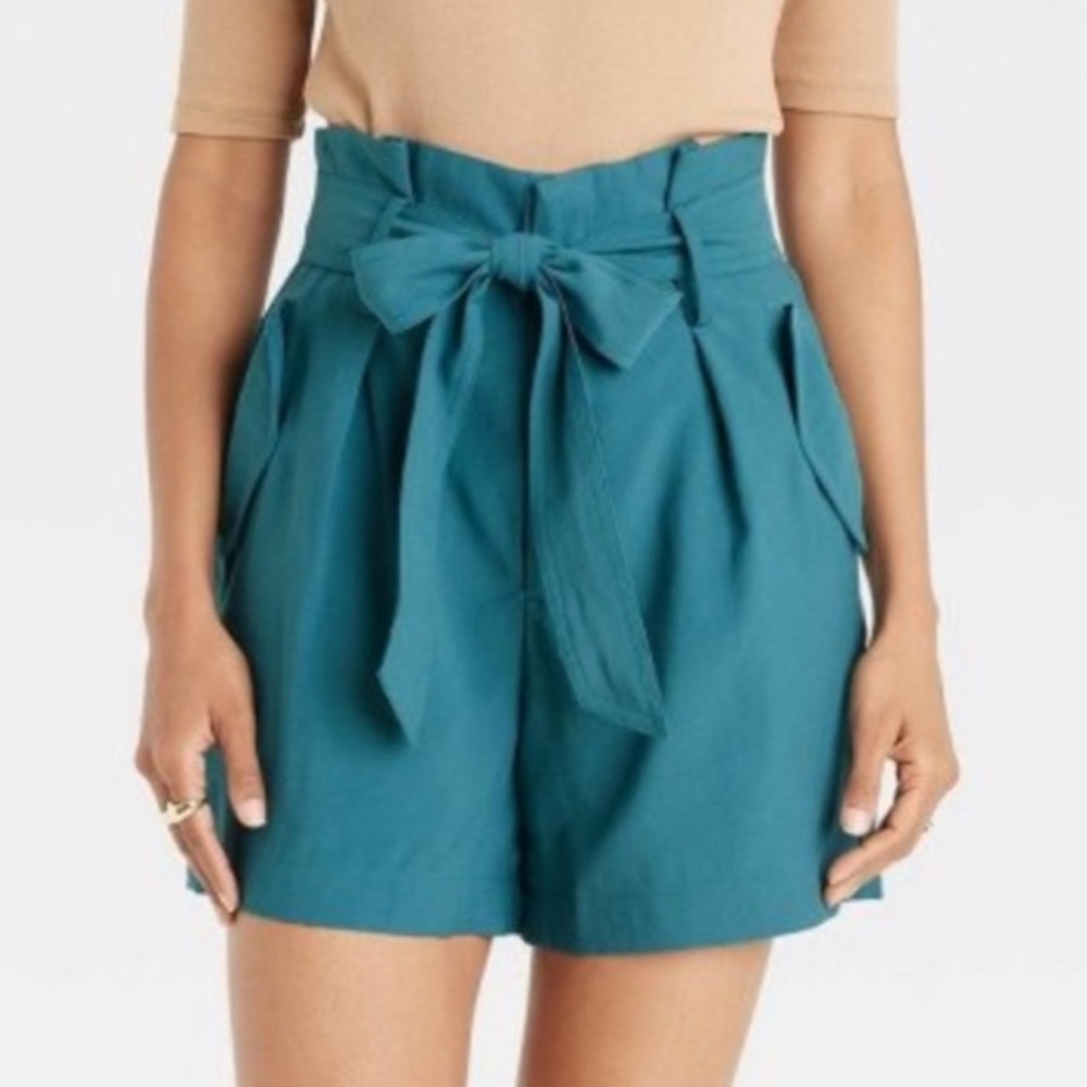 A New Day Teal Paperbag Waist Belted Shorts | High Rise Size 4 - Picture 15 of 15